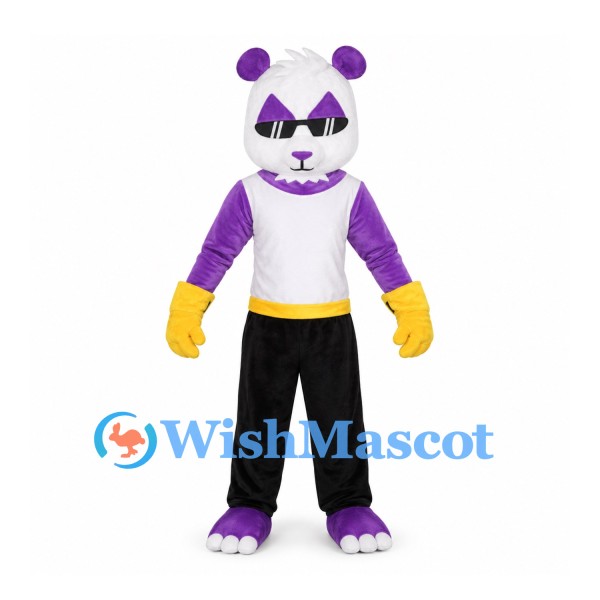 Bear Mascot Costume in Purple and White with Black Pants