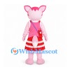 Cat Mascot Costume in Pink with Red Striped Skirt