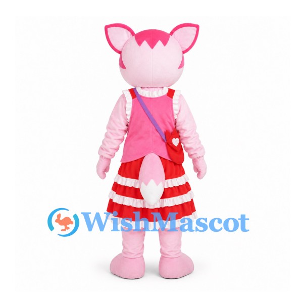 Cat Mascot Costume in Pink with Red Striped Skirt