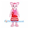 Cat Mascot Costume in Pink with Red Striped Skirt