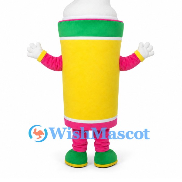 Drink Cup Mascot Costume in Yellow with White Cream Top