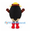 Bird Mascot Costume in Black with Red Beak and Brown Hat