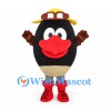 Bird Mascot Costume in Black with Red Beak and Brown Hat