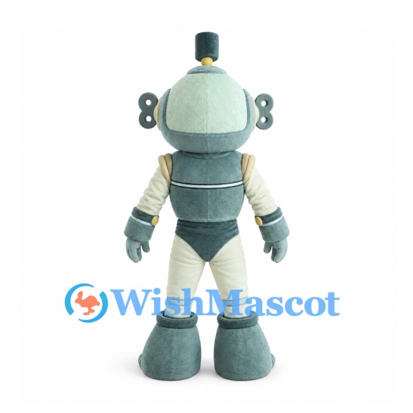 Robot Mascot Costume in Gray with Top Hat and Segmented Body