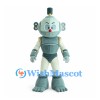 Robot Mascot Costume in Gray with Top Hat and Segmented Body