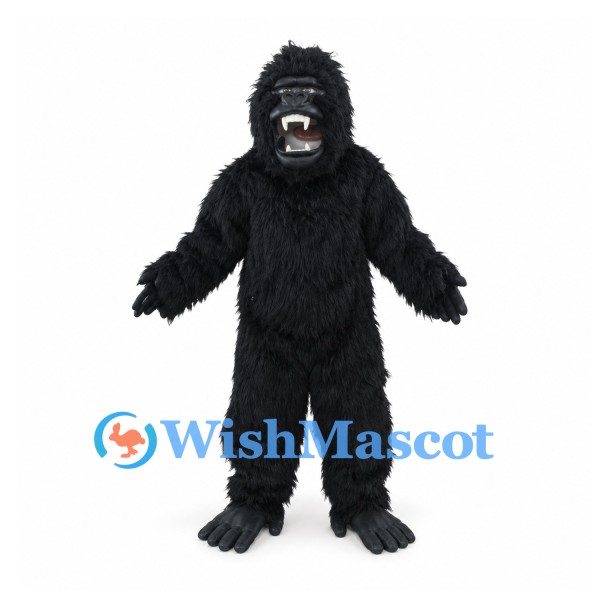 Gorilla Mascot Costume in Black with Shaggy Fur