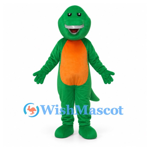 Dinosaur Mascot Costume in Green with Orange Belly