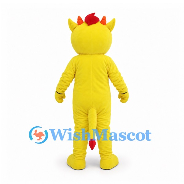 Dragon Mascot Costume in Yellow with Orange Belly and Red Spikes
