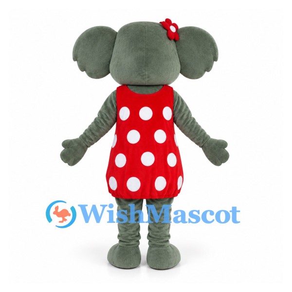 Koala Mascot Costume with Red Polka Dot Dress and Bow