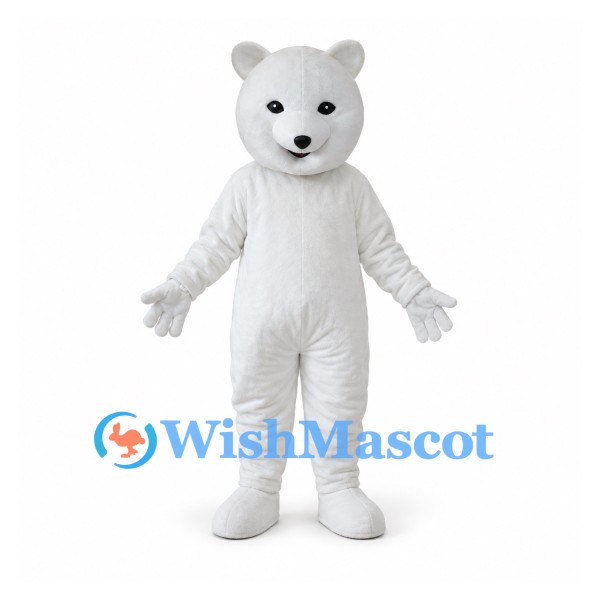 Bear Mascot Costume in White with Round Ears