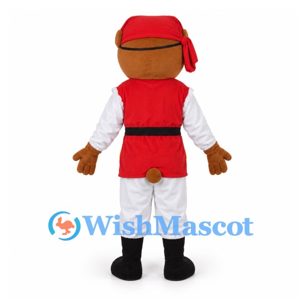 Bear Mascot Costume with Red Pirate Vest and Eye Patch