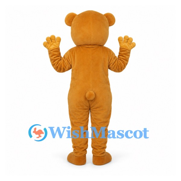 Bear Mascot Costume in Tan with Red Bow Tie