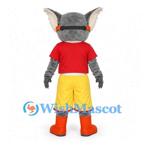 Wolf Mascot Costume with Red Goggles and Yellow Shorts