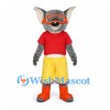 Wolf Mascot Costume with Red Goggles and Yellow Shorts