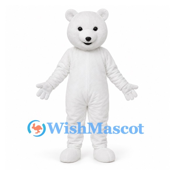 Bear Mascot Costume in White with Rounded Body