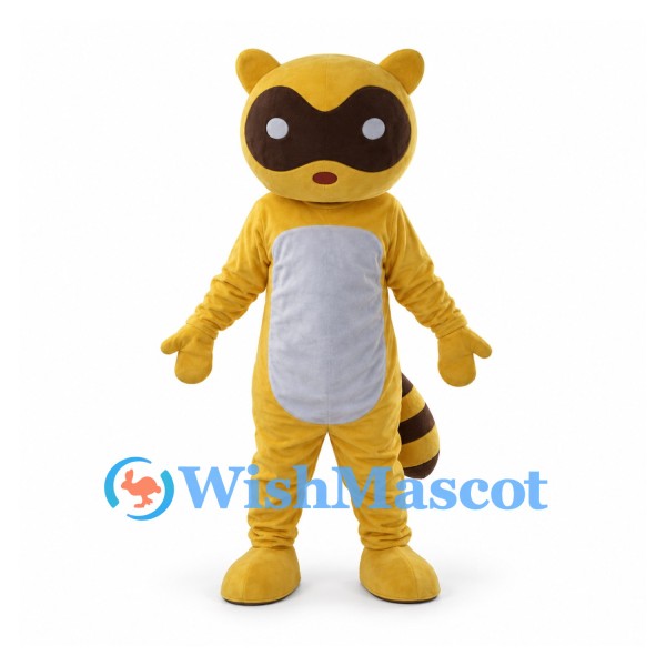Raccoon Mascot Costume in Gold with Dark Eye Mask