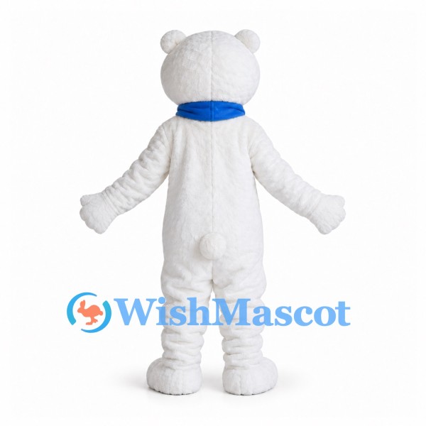 Bear Mascot Costume in White with Blue Scarf