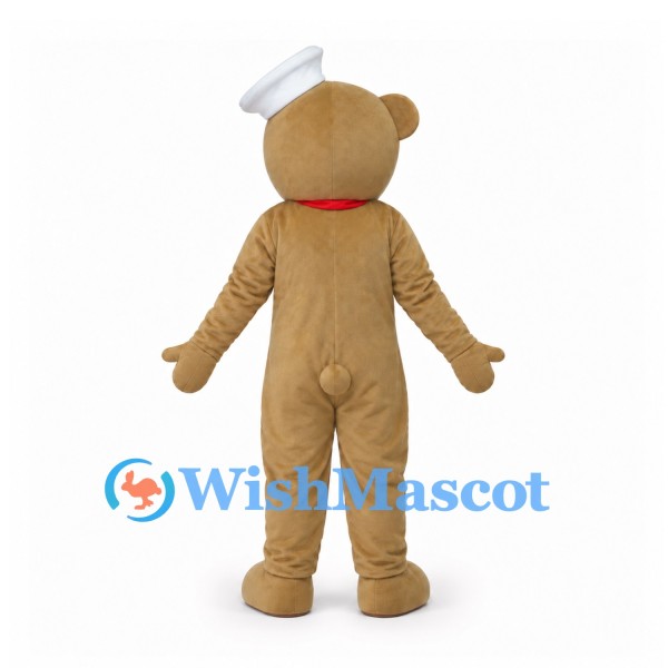 Bear Mascot Costume in Tan with White Sailor Cap