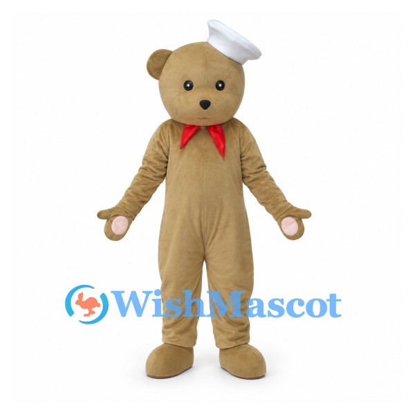 Bear Mascot Costume in Tan with White Sailor Cap
