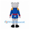Bear Mascot Costume with Blue Soldier Jacket and Gold Trim