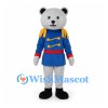 Bear Mascot Costume with Blue Soldier Jacket and Gold Trim