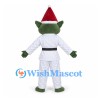 Alien Mascot Costume with White Martial Arts Suit and Santa Hat