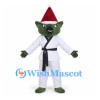 Alien Mascot Costume with White Martial Arts Suit and Santa Hat