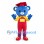 Bear Mascot Costume in Blue with Red Graduation Cap and Overalls
