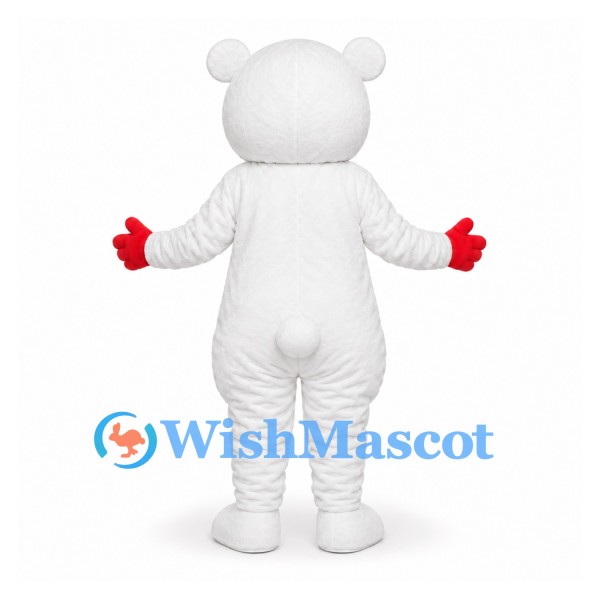 Bear Mascot Costume in White with Red Heart Belly