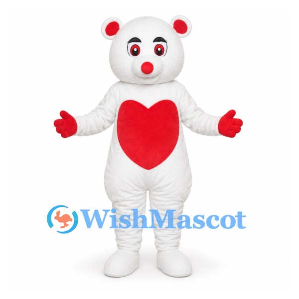 Bear Mascot Costume in White with Red Heart Belly