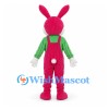 Rabbit Mascot Costume in Pink with Green Shirt and Overalls