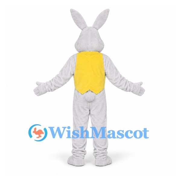Rabbit Mascot Costume in Gray with Yellow Vest and Bow Tie