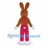 Rabbit Mascot Costume in Brown with Red Suspenders and Pants