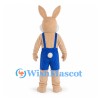 Rabbit Mascot Costume in Tan with Blue Shorts and Suspenders
