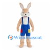 Rabbit Mascot Costume in Tan with Blue Shorts and Suspenders