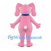 Rabbit Mascot Costume in Pink with Floppy Ears and Blue Bow