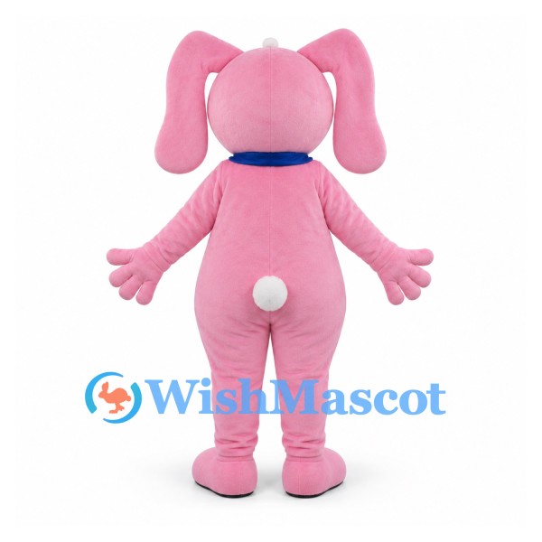 Rabbit Mascot Costume in Pink with Floppy Ears and Blue Bow
