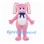 Rabbit Mascot Costume in Pink with Floppy Ears and Blue Bow