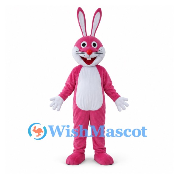 Rabbit Mascot Costume in Pink with White Belly