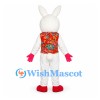 Rabbit Mascot Costume in White with Floral Vest