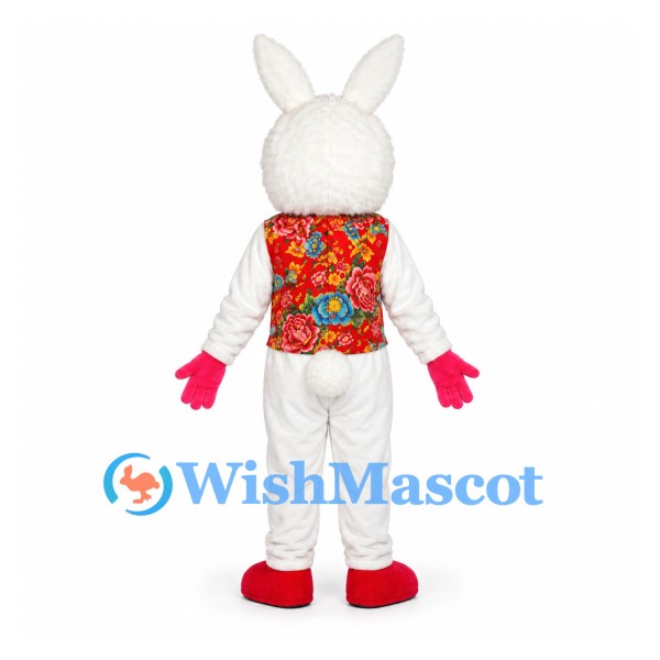 Rabbit Mascot Costume in White with Floral Vest