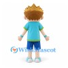 Boy Mascot Costume with Spiky Brown Hair and Turquoise Shirt