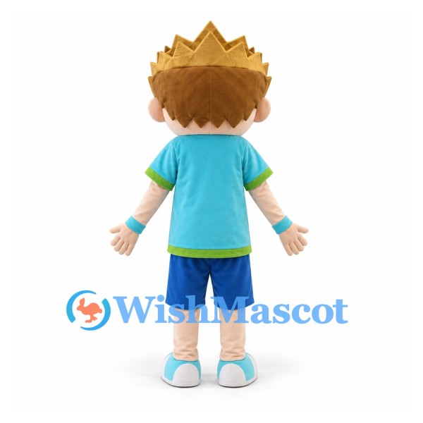 Boy Mascot Costume with Spiky Brown Hair and Turquoise Shirt