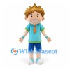 Boy Mascot Costume with Spiky Brown Hair and Turquoise Shirt
