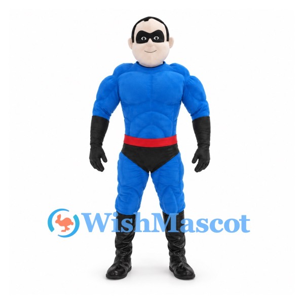 Superhero Mascot Costume in Blue with Black Eye Mask