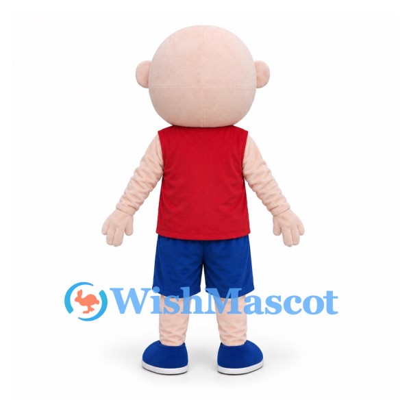 Boy Mascot Costume with Bald Head and Red Shirt
