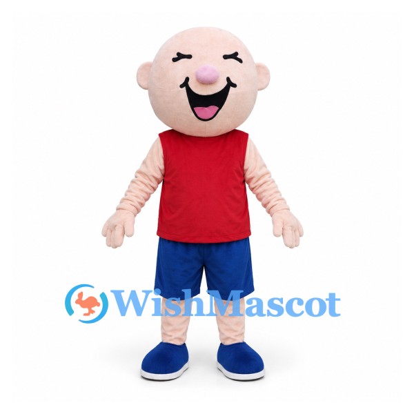 Boy Mascot Costume with Bald Head and Red Shirt