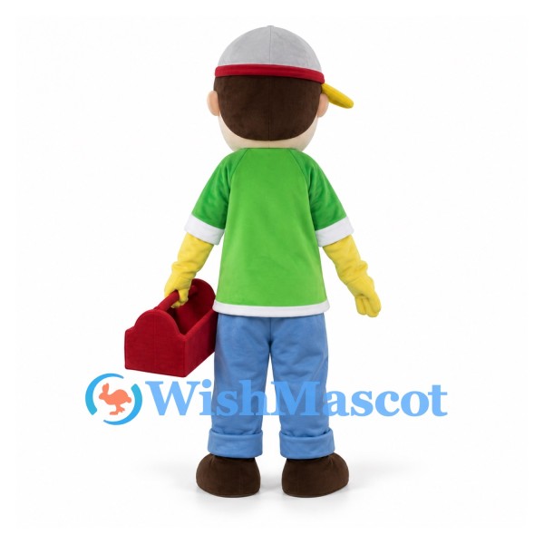 Boy Mascot Costume with Green Shirt and Gray Cap