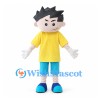 Boy Mascot Costume with Black Spiky Hair and Yellow Shirt
