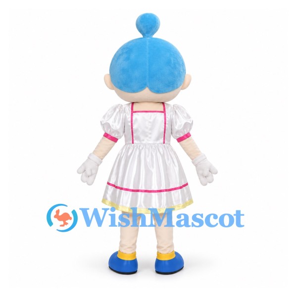 Girl Mascot Costume with Blue Hair and White Dress